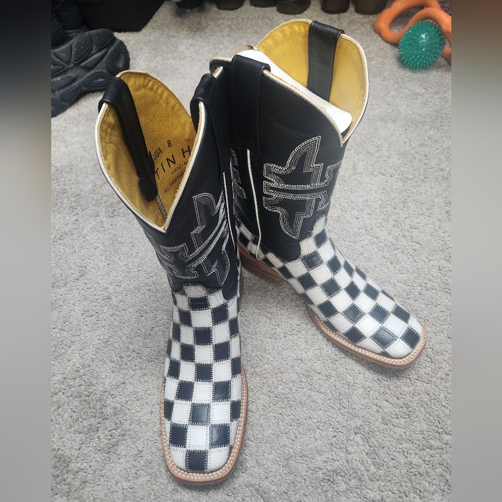 Tin Hauls Black & White Checkered Boots sz 8
